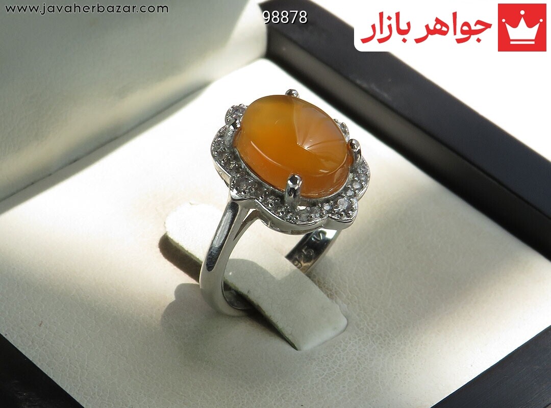 انگشتر نقره عقیق یمنی نارنجی طرح سپیده زنانه [شرف الشمس]